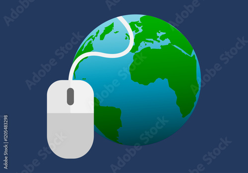 Ratón de ordenador conectado a planeta tierra representando internet