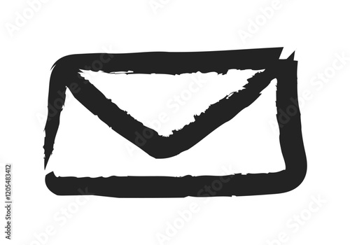 Icono negro de sobre de carta hecho de trazo de pincel negro
