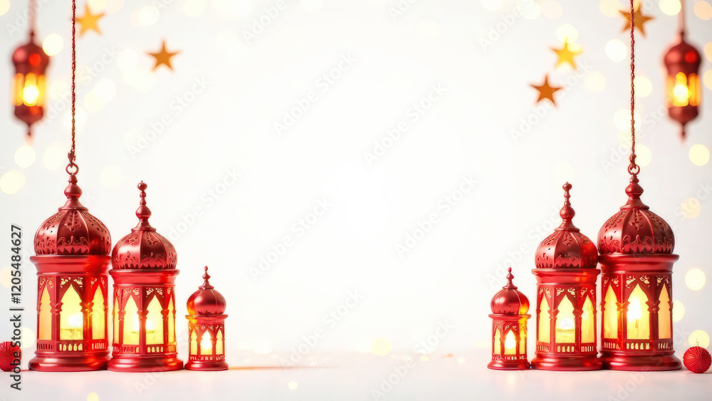 Obraz premium close-up soft focus of a Muslim lanterns in warm colors on a blurred white background