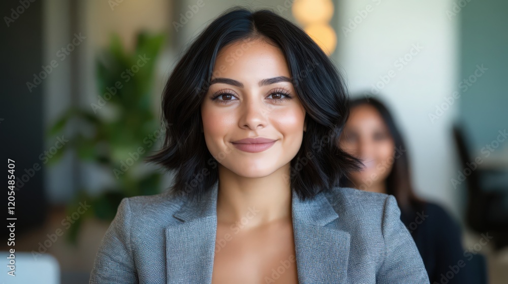 Obraz premium A woman with short hair and a gray jacket is smiling