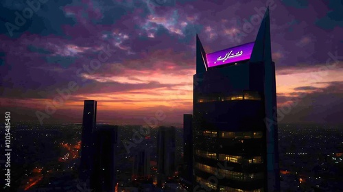 Stunning Sunset View of Riyadh's Unique Al Faisaliah Tower photo