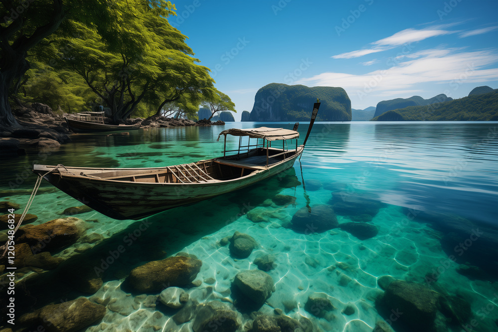 Obraz premium Krabi Beach with Stunning Blue Waters and Mountain Backdrop