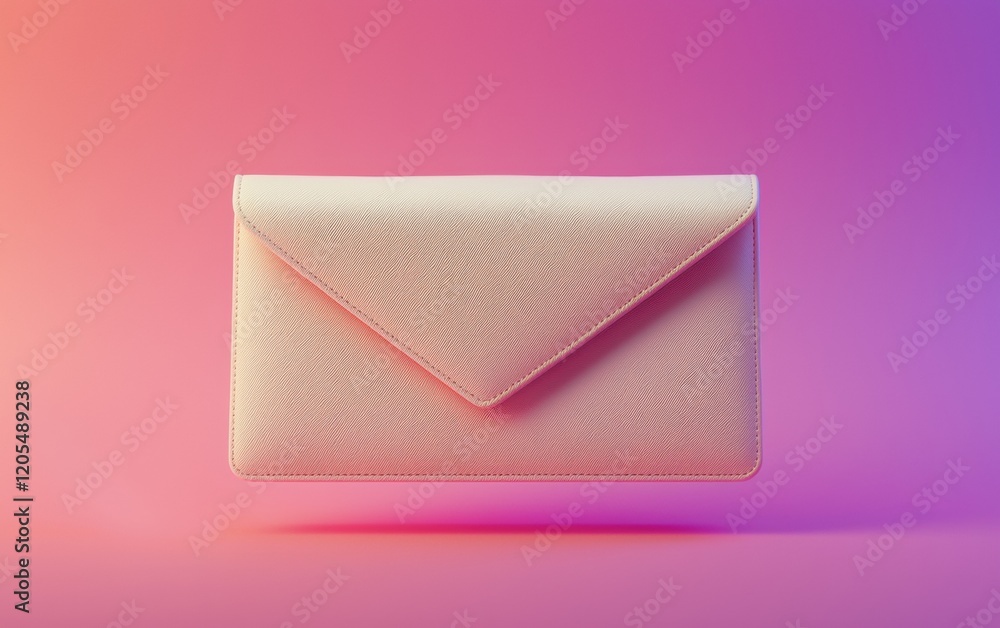 Elegant envelope clutch in creamy white set against a gradient lavender-pink background Elegant envelope clutch in creamy white set against a gradient lavender-pink background