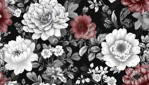 Beautiful roses and garden flowers floral vintage seamless pattern graphic resource