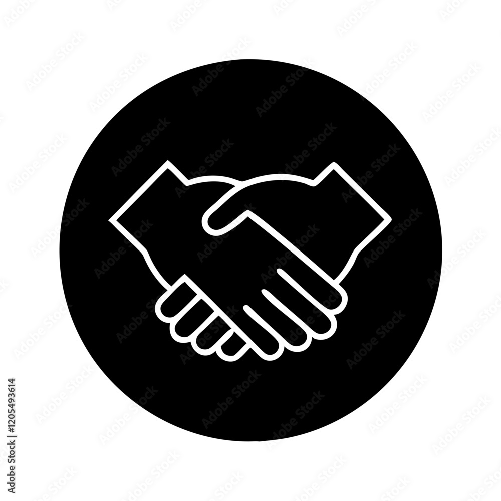 Handshake icon representing partnership, simple monochrome vector Handshake icon representing partnership, simple monochrome vector