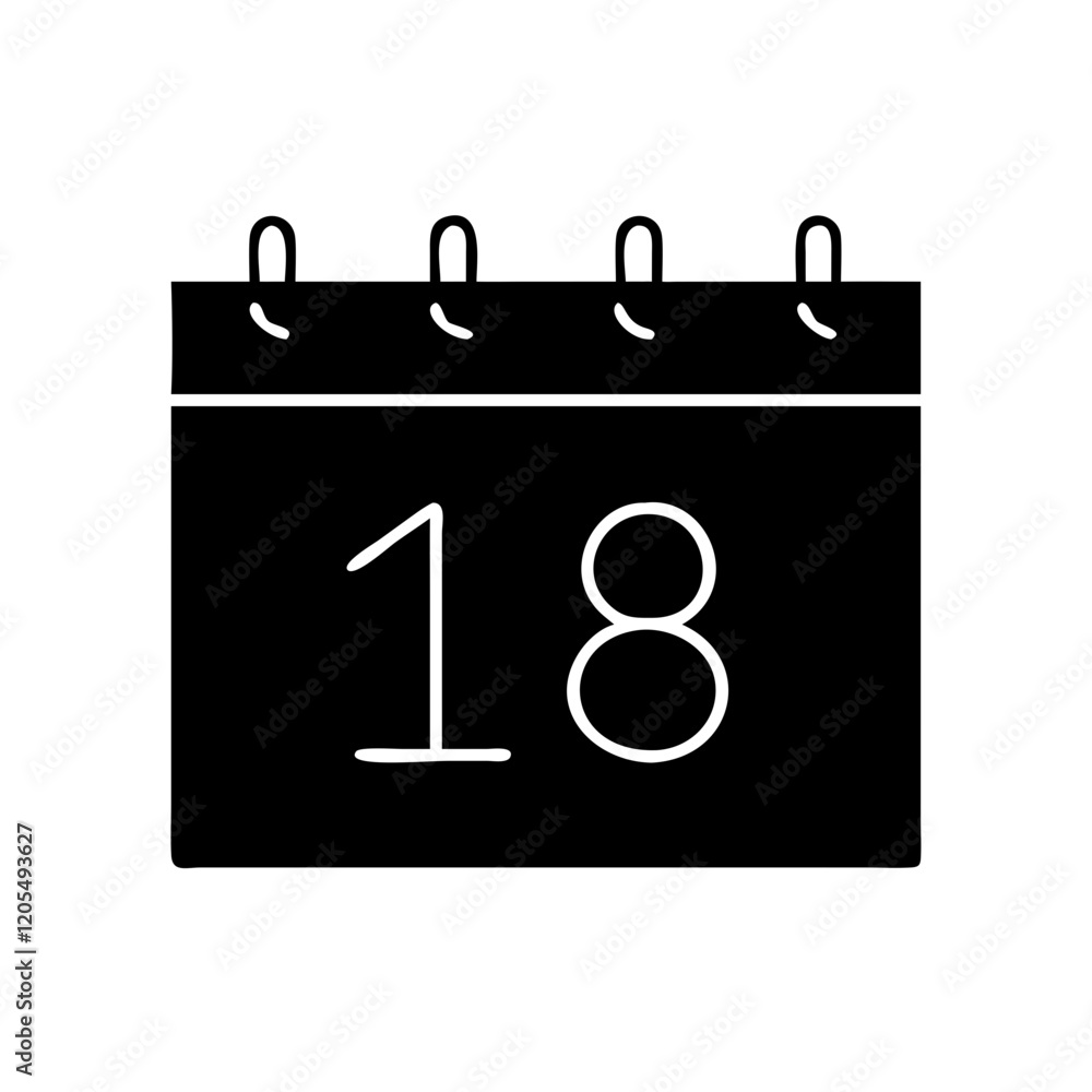 Calendar icon with the number 18, simple monochrome vector Calendar icon with the number 18, simple monochrome vector