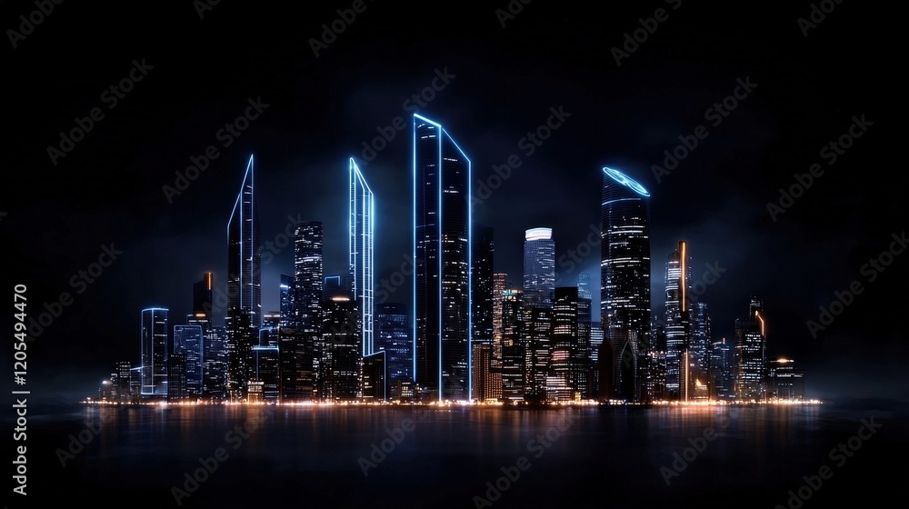 custom made wallpaper toronto digitalFuturistic City Skyline at Night with Neon Lights and Reflections on Water Surface