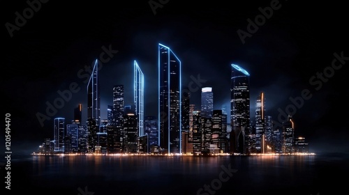 Wallpaper Mural Futuristic City Skyline at Night with Neon Lights and Reflections on Water Surface Torontodigital.ca