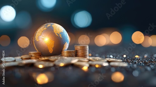 Earth glowing under dynamic treaty layers and fluctuating investment trends, global financial market, guided opportunities