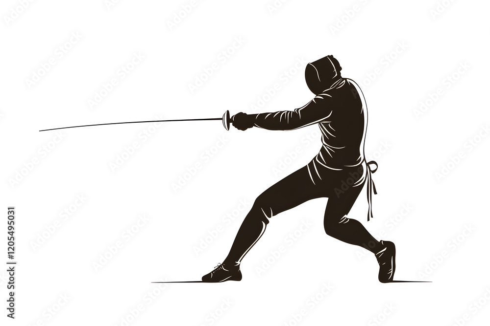 Black silhouette of a fencing sports person. Fencer flat illustration isolated on white background Black silhouette of a fencing sports person. Fencer flat illustration isolated on white background