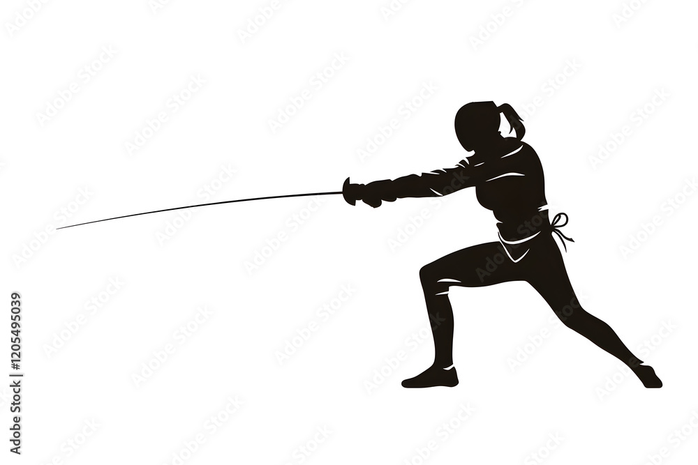 Black silhouette of a fencing sports person. Fencer flat illustration isolated on white background Black silhouette of a fencing sports person. Fencer flat illustration isolated on white background