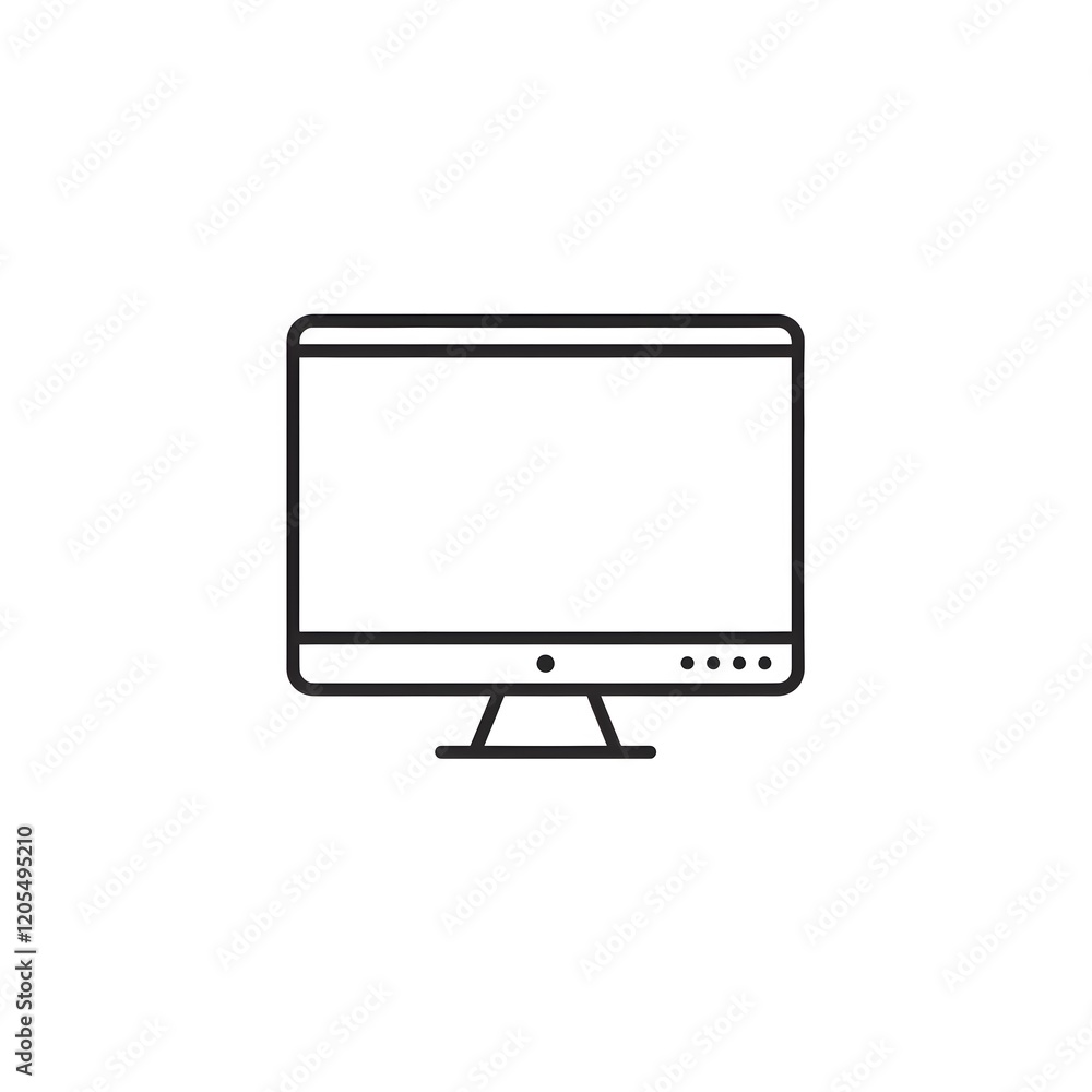 Minimalist Line Icon of a Modern Desktop Monitor with Detailed Buttons Minimalist Line Icon of a Modern Desktop Monitor with Detailed Buttons
