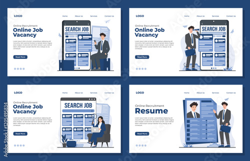 Landing page template job seeker to explore online vacancy, submit CV resume recruitment concept