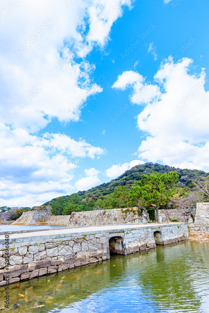Fototapeta premium 冬の萩城跡 山口県萩市 Hagi castle ruins in winter. Yamaguchi Pref, Hagi City.