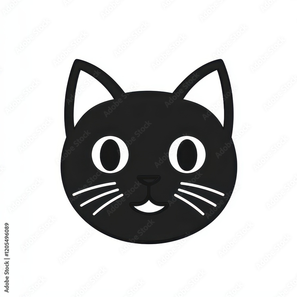 Cute black cat face illustration with big eyes and smiling expression perfect for children's designs, greeting cards, or playful themes Cute black cat face illustration with big eyes and smiling expression perfect for children's designs, greeting cards, or playful themes