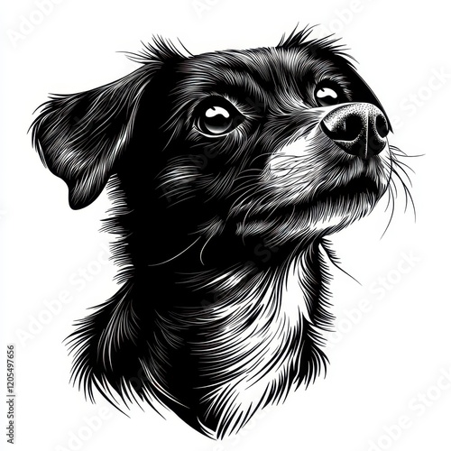 Minimal black icon illustration of a dog on a white background showcasing the curious expression and distinct features of the breed without any distractions photo