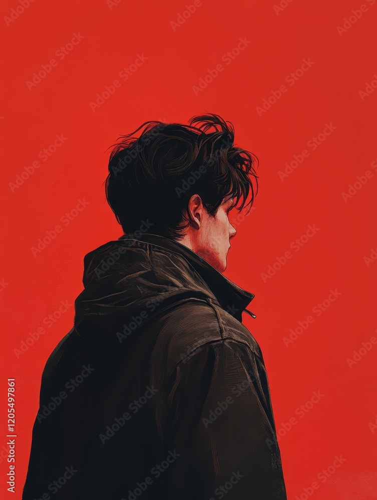 A group of boys stands in profile, lost in thought as they are framed by a vivid red backdrop, creating a striking contrast amid the vibrant energy of the bustling city A group of boys stands in profile, lost in thought as they are framed by a vivid red backdrop, creating a striking contrast amid the vibrant energy of the bustling city