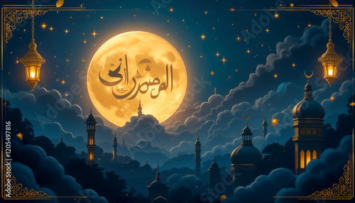 Ramadan Kareem Elegant Gold Moon with Luxury Islamic Elements Background photo