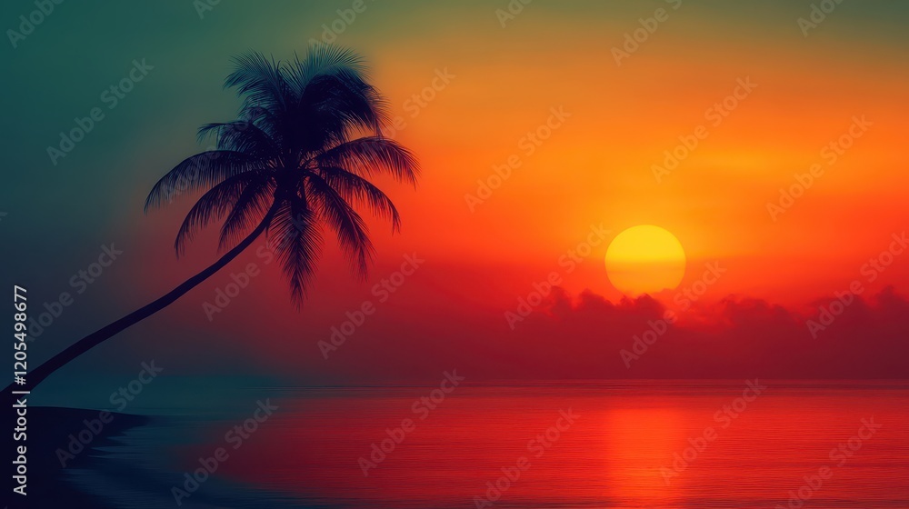As the day comes to a close, a vibrant sunset casts stunning colors across a peaceful beach, with the silhouette of a palm tree enhancing the warm and inviting atmosphere of the dusk sky As the day comes to a close, a vibrant sunset casts stunning colors across a peaceful beach, with the silhouette of a palm tree enhancing the warm and inviting atmosphere of the dusk sky