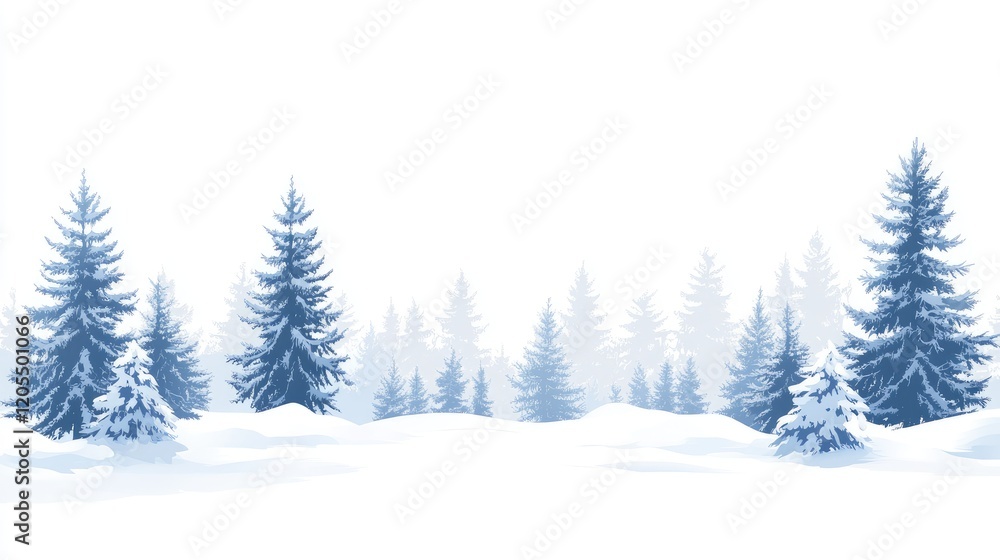 Fototapeta premium Snowy Winter Forest Scene With Pine Trees