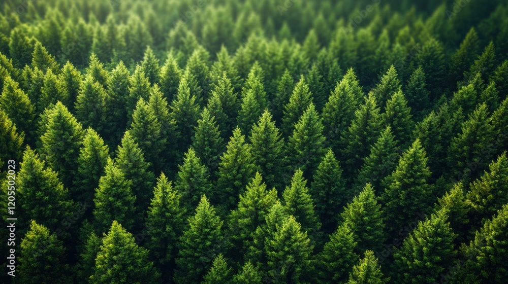 Lush green pine forest landscape with dense foliage viewed from above in tranquil nature setting Lush green pine forest landscape with dense foliage viewed from above in tranquil nature setting