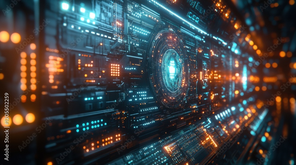Futuristic digital circuit board with glowing data pathways in neon colors Futuristic digital circuit board with glowing data pathways in neon colors