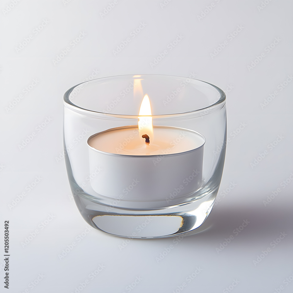 Burning candle in glass holder mockup isolated on white background Burning candle in glass holder mockup isolated on white background