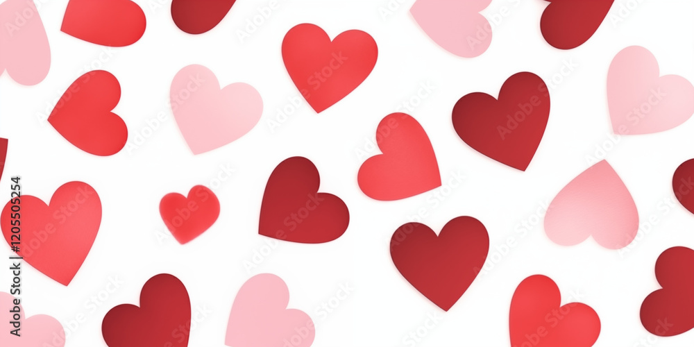 Valentine's Day Seamless Heart Pattern: Red and Pink Paper Cutout Design on White Background Valentine's Day Seamless Heart Pattern: Red and Pink Paper Cutout Design on White Background