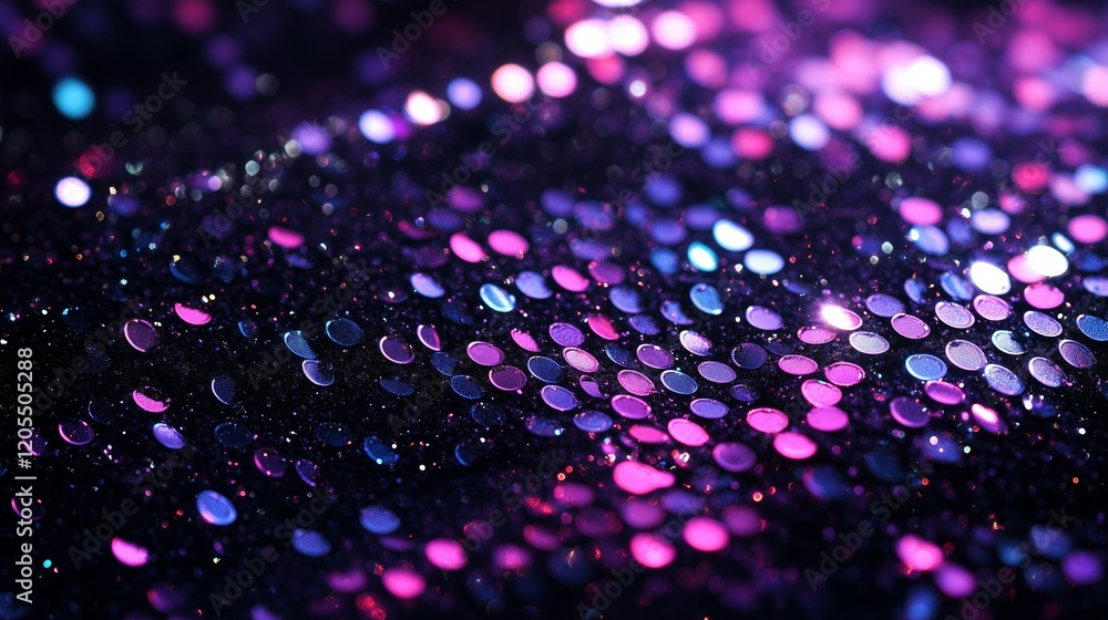 Dark purple background with shiny sequins and bokeh lights. Black, pink, and blue colors. Wide banner for fashion design Dark purple background with shiny sequins and bokeh lights. Black, pink, and blue colors. Wide banner for fashion design