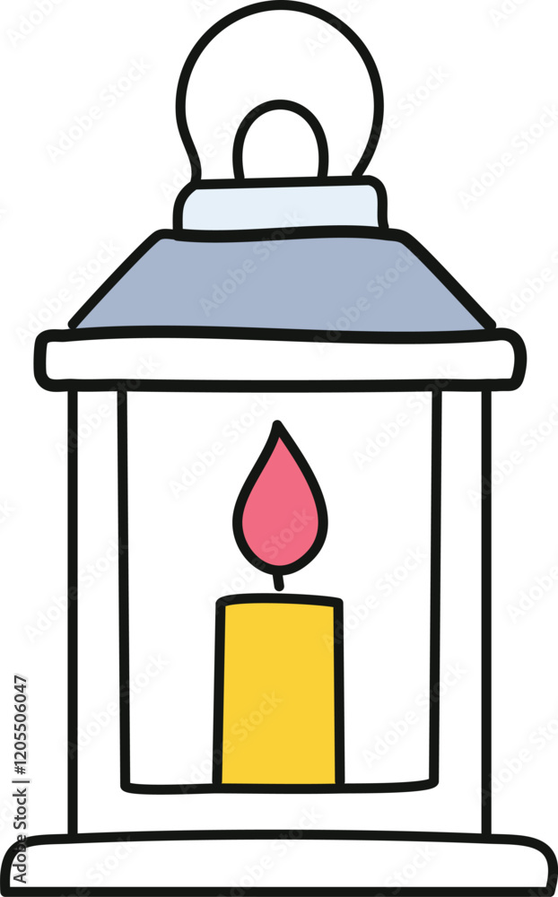Old fashioned lantern with burning candle, front view, doodle style vector outline for coloring book Old fashioned lantern with burning candle, front view, doodle style vector outline for coloring book