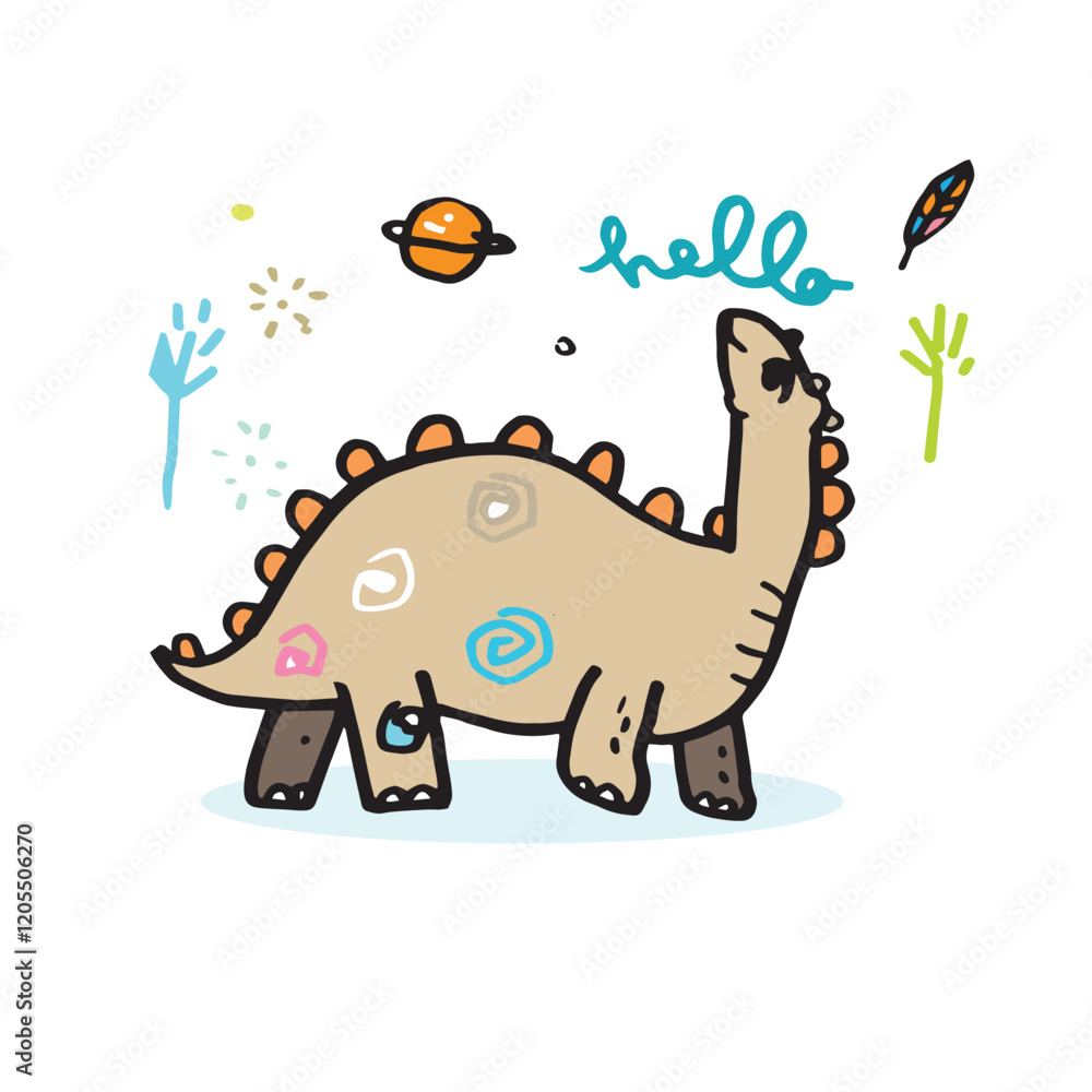 Naklejka premium Little cute dinosaur,Cute dinosaur illustration as doodle vector for baby and kid