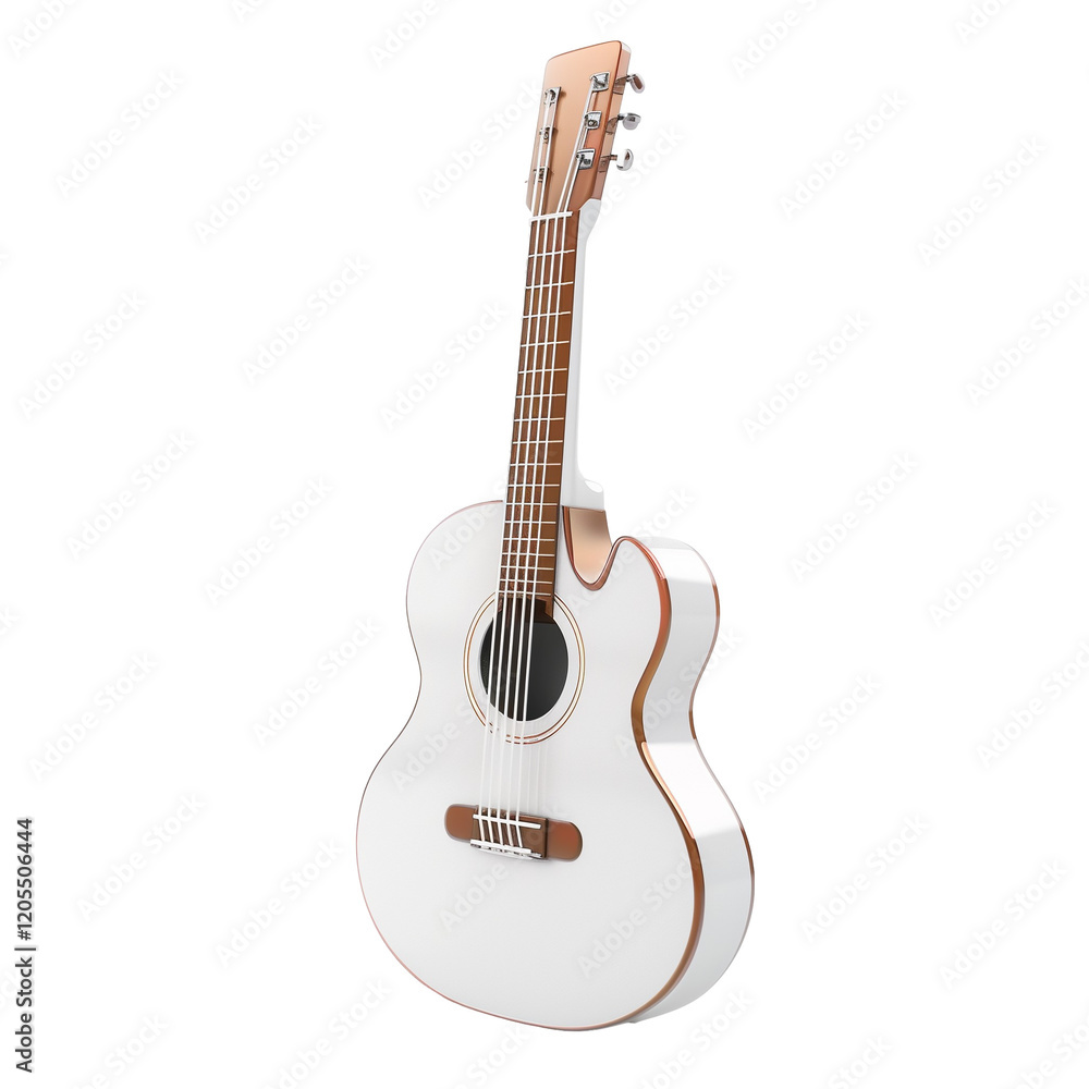Obraz premium White Acoustic-Electric Electric Guitar 3D Render with Sleek Design and Metallic Finish Isolated on Transparent Background