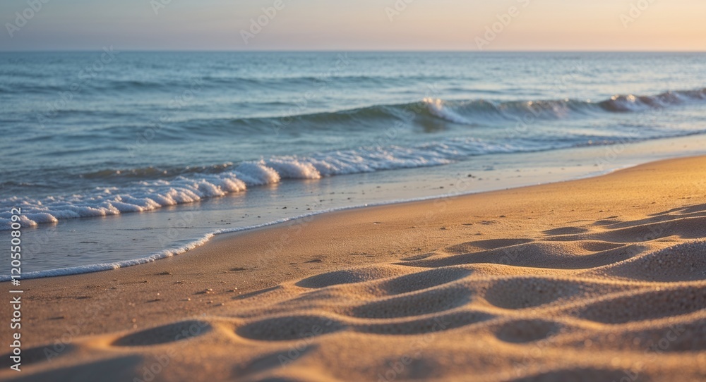 Quiet beach with golden sand and gentle waves background Quiet beach with golden sand and gentle waves background