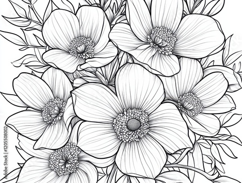 Wallpaper Mural Beautiful floral line art featuring blooming flowers with intricate details in a monochromatic design suitable for coloring or decoration Torontodigital.ca