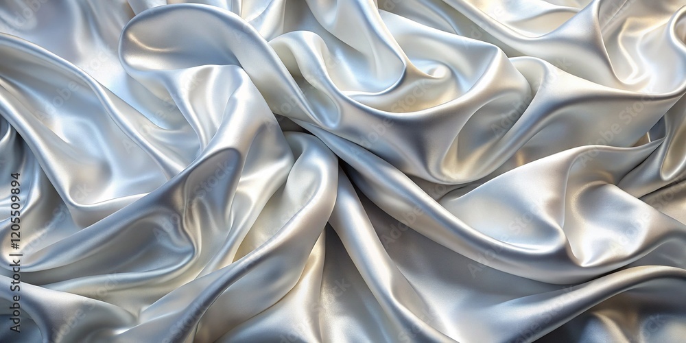 Obraz premium Abstract Silver White Silky Wavy Fabric Background - Vertical Texture