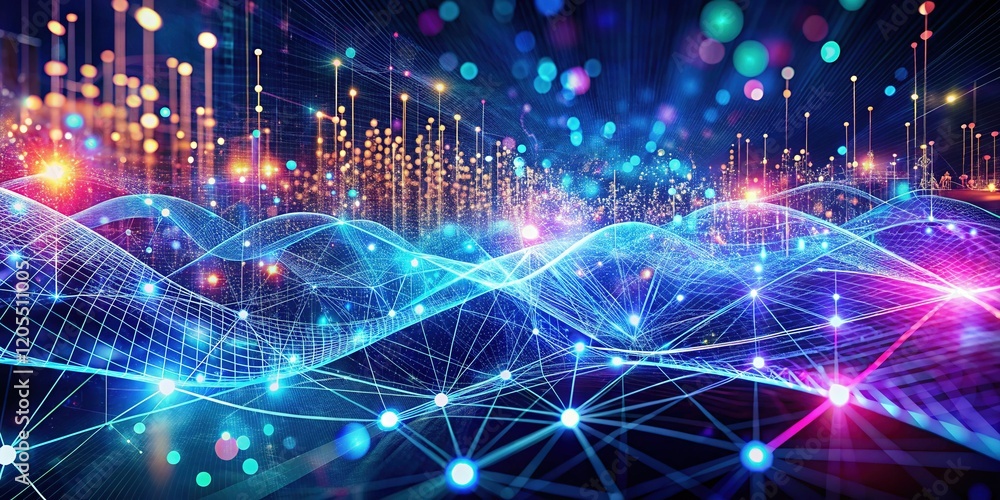 Obraz premium Futuristic AI Network: Abstract Data Flow & Binary Code Wallpaper