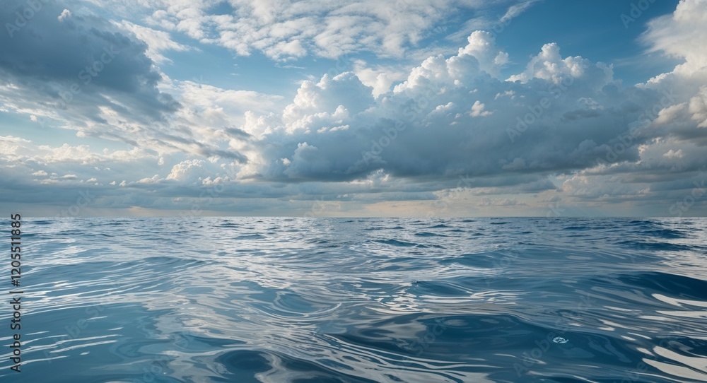 Fototapeta premium Water texture with gentle ripples and cloudy sky background