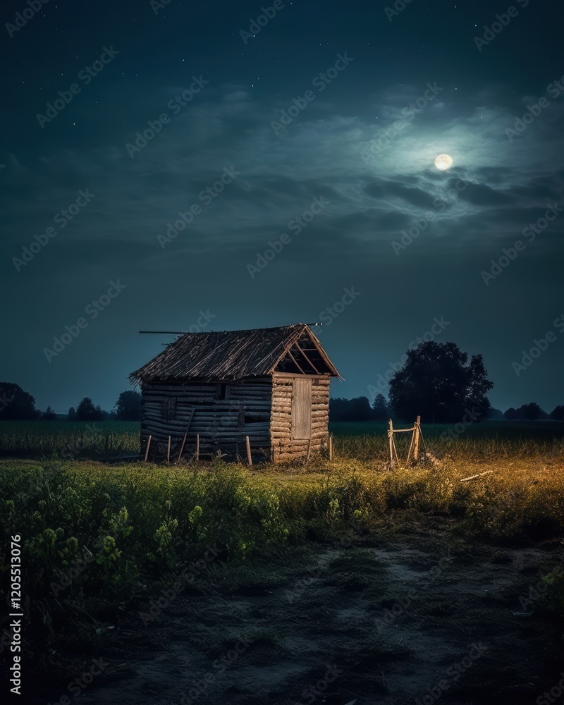 Lonely Cabin Under Moonlight Lonely Cabin Under Moonlight
