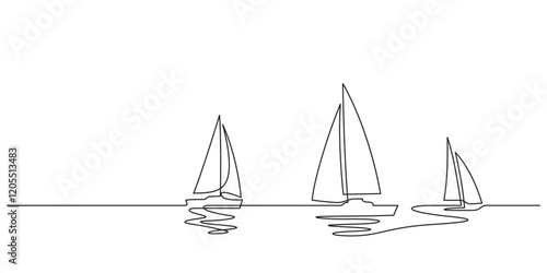 sailboats continuous line drawing minimalism copy space