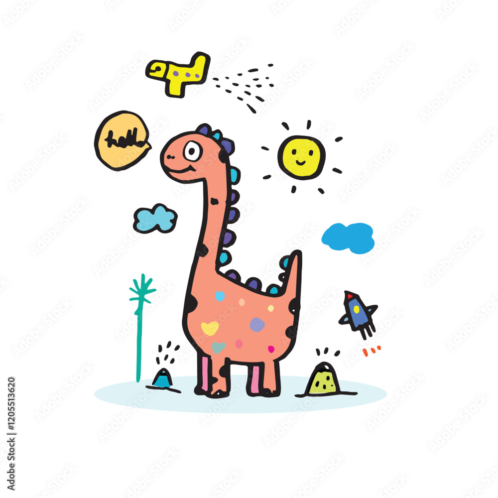 Little cute dinosaur,Cute dinosaur illustration as doodle vector for baby and kid Little cute dinosaur,Cute dinosaur illustration as doodle vector for baby and kid
