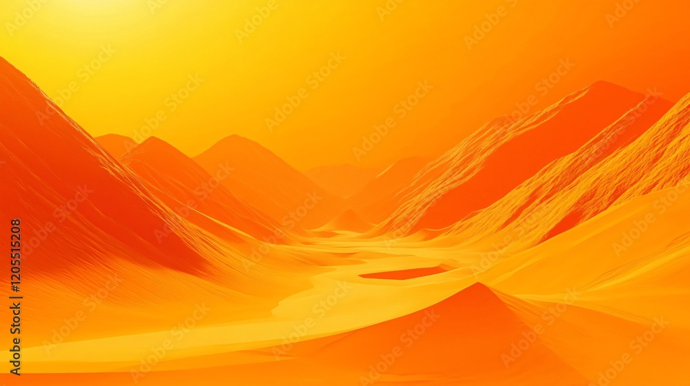 Fototapeta premium Vibrant Orange Desert Landscape AI Art- Sunlit Dunes and Mountains