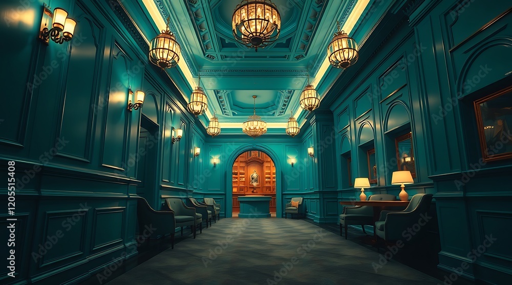 Fototapeta premium Luxurious Teal Hallway with Classic Architecture