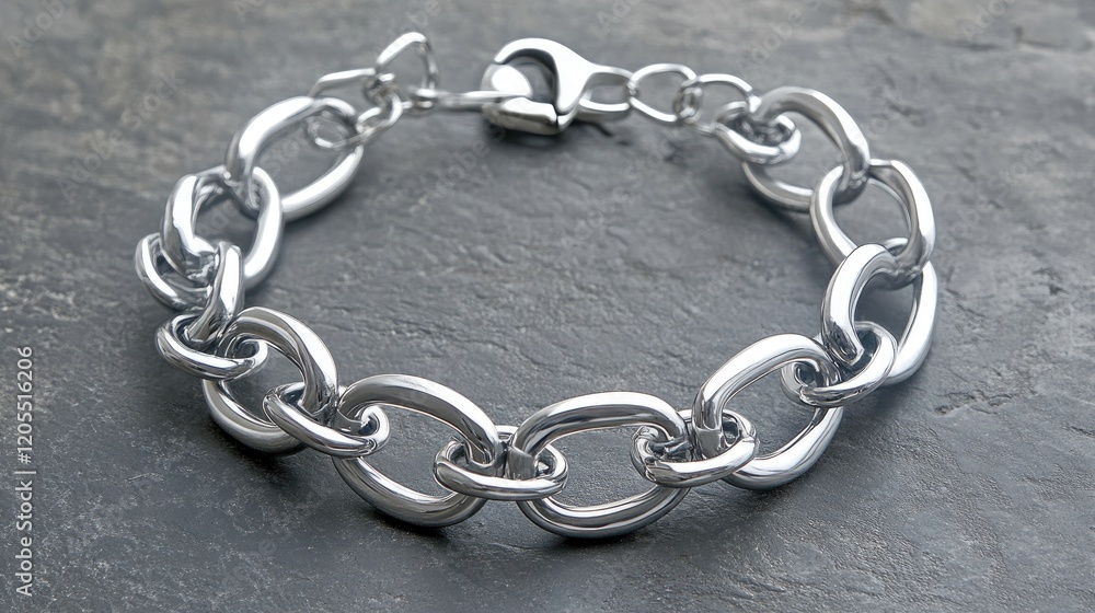 Fototapeta premium A statement bracelet with chunky links displayed on a monochromatic gray background.