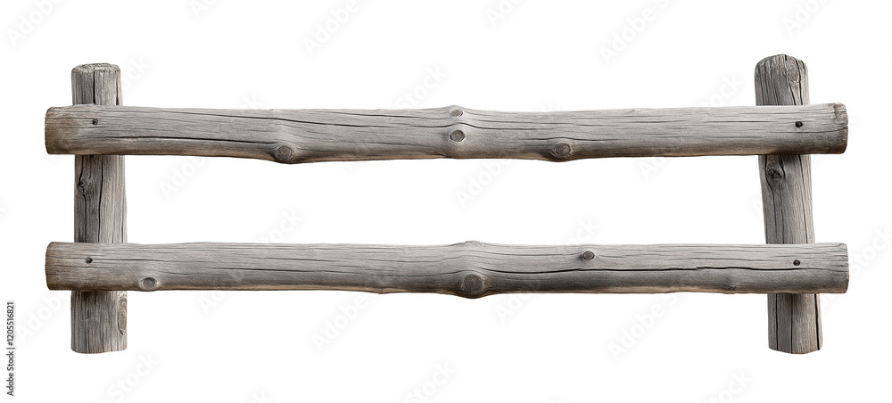 Naklejka premium old wooden fence, weathered wood railing, farm yard garden fence, transparent background, cutout png