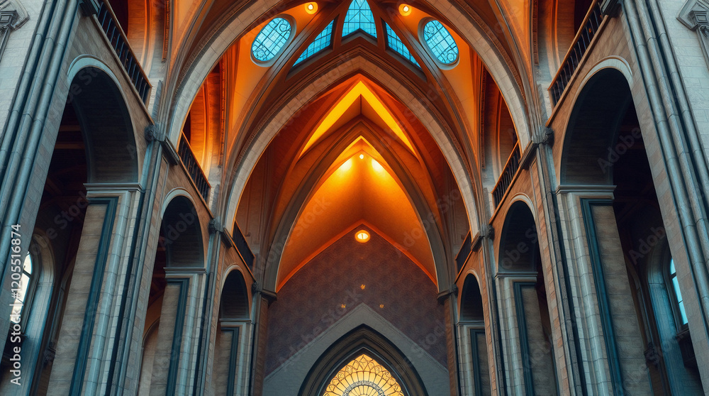 Intricate Gothic-style cathedral interior with detailed arches and stained glass, showcasing historical elegance and art Intricate Gothic-style cathedral interior with detailed arches and stained glass, showcasing historical elegance and art