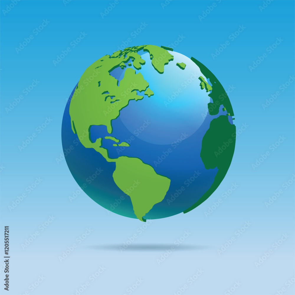 3D Globe Vector Illustration - Earth Map with North America