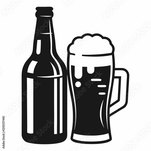 beer silhouette,glass beer bottle icon shape symbol. beer Black vector illustration