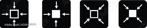 Minimize icon.Minimize icon rally compact size small scale arrows icons . shrink icon resize in arrows.minimize icon four 4 arrows icon meeting point.Minimize Icon with reflection on white background.