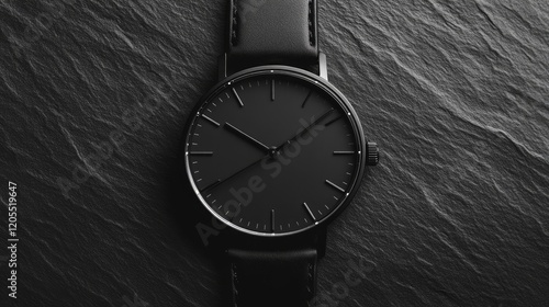 Wallpaper Mural Minimalist black-on-black wristwatch with sharp details, placed on a textured dark gray background Torontodigital.ca