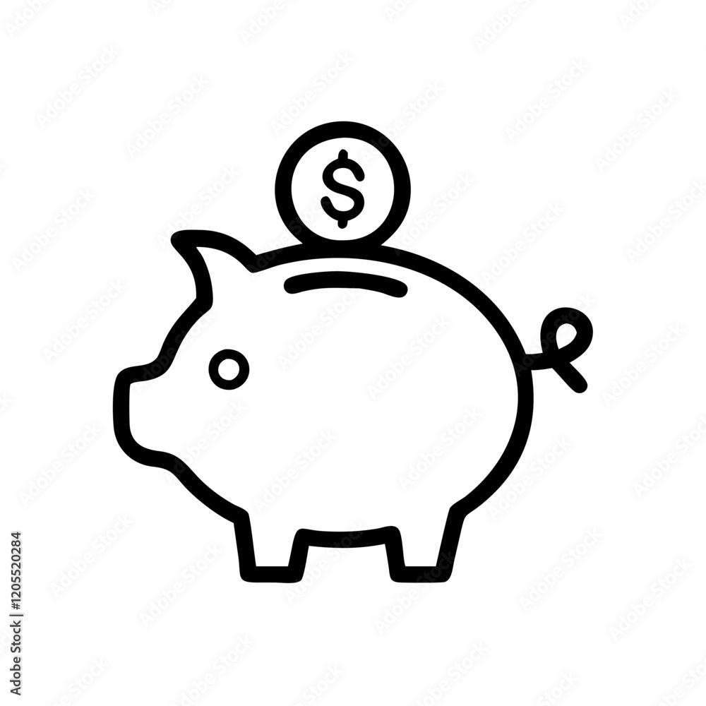 Obraz premium Piggy bank icon with a coin on a simple background, great for savings and financial education themes 